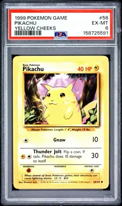 1999 Pokemon Game #58 Pikachu Yellow Cheeks PSA 6 - Image 1