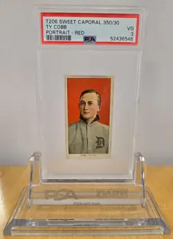 TY COBB 1909-11 T206 RED PORTRAIT SWEET CAPORAL AMAZING EYE APPEAL PSA 3 VG!!! - Image 3