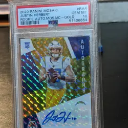 2020 Mosaic Justin Herbert GOLD AUTOGRAPH ROOKIE CARD #/10 LA Chargers PSA 10💎 - Image 1