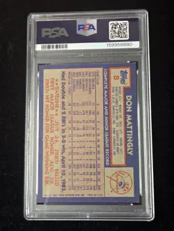 Topps 1984 Don Mattingly Rookie #8 PSA 8 NM-MT New York Yankees Card - Image 2