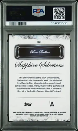 2025 Topps Chrome Sapphire Edition #SSS-7 Ben Shelton Sapphire Selections PSA 9 - Image 2
