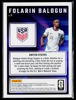 2025-26 Donruss Road to FIFA World Cup #9 Folarin Balogun Magicians - Image 2
