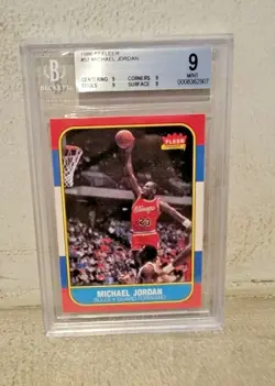 86 Fleer Basketball 57 Michael Jordan Rookie Card RC Graded Bulls BGS Beckett 9 - Image 1