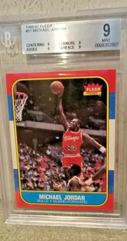 86 Fleer Basketball 57 Michael Jordan Rookie Card RC Graded Bulls BGS Beckett 9 - Image 3