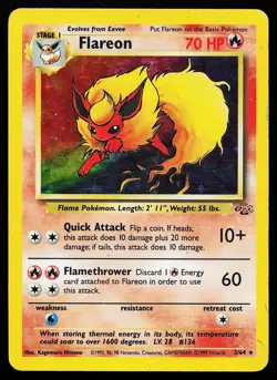 Flareon 3/64 Unlimited Holo Rare Jungle Pokemon Card - Image 1