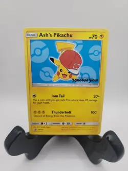 Ash's Pikachu SM114 card from 2017 Pokemon Sun & Moon Black Star Promos set. - Image 1