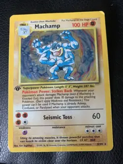 Pokemon TCG Machamp Holo Card Base Set 1st Edition 8/102 - Image 1