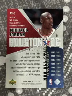 2006 Upper Deck Michael Jordan Houston All-Star Card AS-5 Chicago Bulls - Image 2