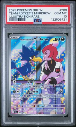 2025 Pokemon Destined Rivals #200 Team Rocket's Murkrow Illustration Rare PSA 10 - Image 1