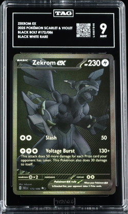 2025 Pokemon Black Bolt ZEKROM ex Black White Holo Rare Card #172/86 TAG 9 (943) - Image 1