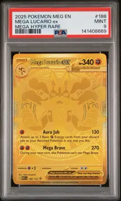 Pokemon Meg Evolution Mega Hyper Rare Card #188 Mega Lucario EX, PSA 9 - Image 1