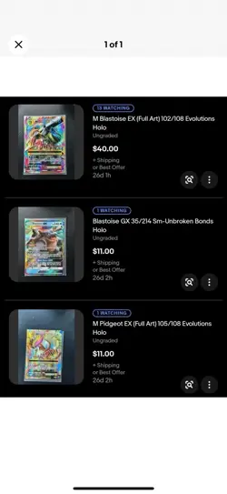 M Blastoise EX (Full Art) 102/108 Evolutions Holo Card Lot Of 3 - Image 1