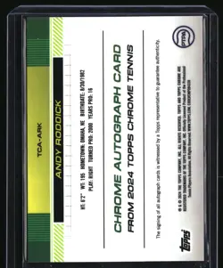 2024 Topps Chrome #TCA-ARK Andy Roddick Autographs Gold Refractor /50 - Image 2