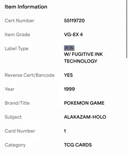 1999 Pokemon Game Alakazam Holo Card PSA 4 VG-EX Base Set 1/102 #1 Vintage Rare - Image 3