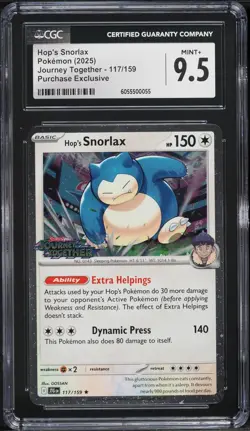 CGC 9.5 Hop's Snorlax Prerelease Promo Journey Together 2025 Pokemon Card #117 - Image 1