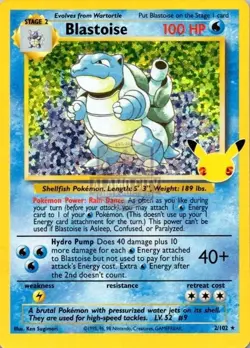 Pokemon Blastoise 2/102 Celebrations: Classic Collection Holo NM - Image 1