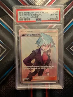 2018 POKEMON SUN & MOON CELESTIAL STORM #165 FULL ART/STEVEN'S RESOLVE PSA 10 - Image 1