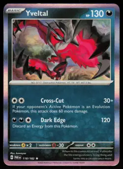 Yveltal 118/182 Rare Paradox Rift Pokemon Holo Near Mint - Image 1
