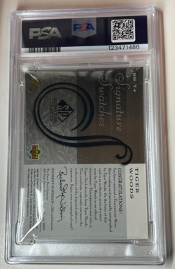 TIGER WOODS 2005 UPPER DECK SP SIGNATURE SWATCHES WHITE SHIRT AUTO PSA 8/10 1/10 - Image 5