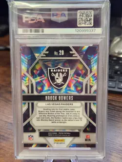 2024 Panini Prizm - Prizmatic Brock Bowers #20 Green Ice Prizm (RC) PSA 10 - Image 2