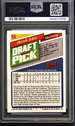 1993 TOPPS GOLD #98 DEREK JETER PSA 10 - Image 2