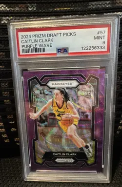 2024-25 Panini Prizm Draft Picks -Caitlin Clark #57 Purple Wave Prizm (RC) PSA 9 - Image 1