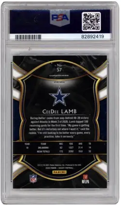 2020 Panini Select - Concourse CeeDee Lamb #57 Silver Prizm (RC) Cowboys PSA 10 - Image 2