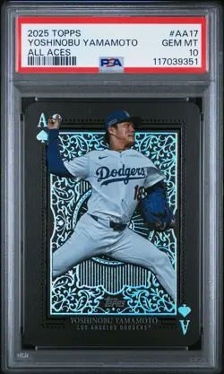 2025 Topps #AA17 Yoshinobu Yamamoto All Aces RC PSA 10 POP 20 - Image 1
