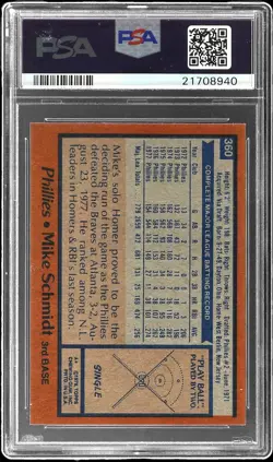 1978 TOPPS #360 MIKE SCHMIDT PSA 10 - Image 2