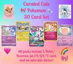 Cute Pokemon Card Pack (30x) - GUARANTEED EX/GX/V, 2 HOLOS/REVERSES, A STICKER - Image 1