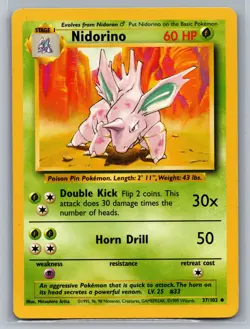 Nidorino Base Set #037/102 Uncommon Pokemon Card - Image 1