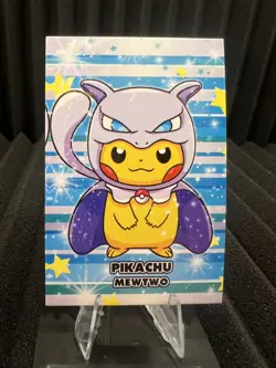 Pikachu Mewtwo Poncho- Cracked Ice Holo - Christmas Card Database - Pokemon NM - Image 1