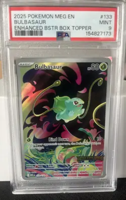 Bulbasaur 133/132 Mega Evolution STAMPED Box Topper PSA 9 MINT Pokemon Card - Image 1