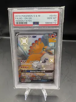 2019 POKEMON SUN & MOON HIDDEN FATES #SV50 FULL ART/HO-OH GX PSA 10 - Image 1