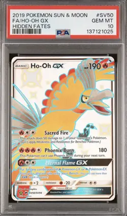 2019 POKEMON SUN & MOON HIDDEN FATES #SV50 FULL ART/HO-OH GX PSA 10- SHIPS FAST! - Image 1