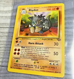 1st Edition Rhydon 45/64 Jungle Uncommon Pokemon Card WOTC VG+ - Image 1