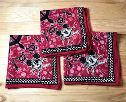 Disney Cruise Pirate Night Red Mickey And Minnie Mouse Bandana Lot Of 3 - Image 1