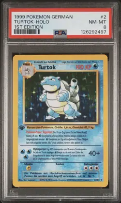 1999 Pokemon GERMAN 1st Edition Base Set Turtok-Blastoise Holo 2/102 PSA 8 NM-MT - Image 1