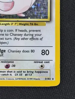 Pokemon TCG Chansey 3/102 Base Set Holo Rare WOTC Played Condition Card - Image 4