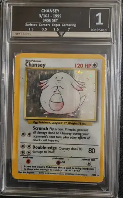 Pokemon TCG Chansey Holo Rare Card Base Set 3/102 - Image 1
