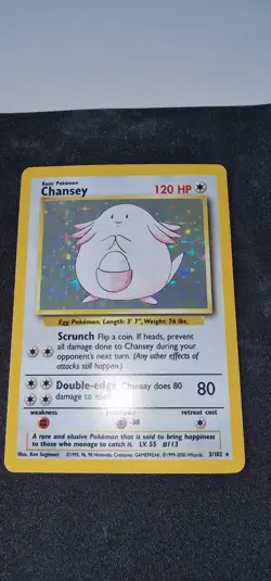 Pokemon TCG Chansey Holo Unlimited Rare Card Base Set 3/102 - Image 1