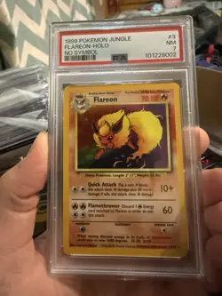 1999 Pokemon TCG Flareon Holo Rare Card Jungle PSA 7 NM - ERROR No Symbol - Image 1