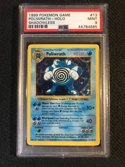 PSA 9 MINT Poliwrath 13 Base Set Shadowless Holo Pokemon Card - Image 1