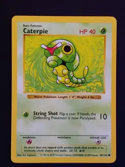 Caterpie 45/102 Common Base Set Shadowless Pokemon Near Mint 2 - Image 1