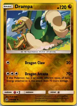 POKEMON DRAMPA 159/236 RARE REVERSE HOLO COSMIC ECLIPSE NM/M - Image 1