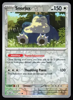 Snorlax 143/165 Uncommon 151 Pokemon Reverse Holo NM - Image 1