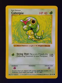 Caterpie 45/102 Common Base Set Shadowless Pokemon Near Mint 1 - Image 1