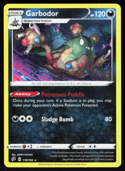 Garbodor 118/192 Rare Rebel Clash Pokemon LP - Image 1