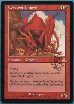 Covetous Dragon Urza's Destiny PLD Red Rare SIGNED CARD (521402) ABUGames - Image 1