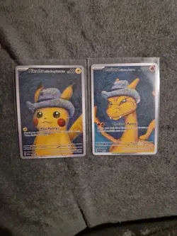 Van Gogh Pikachu & Charizard Grey Felt Hat Art Card Bundle Display Set - Image 1